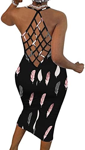 WYTong Womens Yaz Elbiseler Baskı O-Boyun Ekleme Fishnet Backless Kolsuz Skinny Maxi Elbise