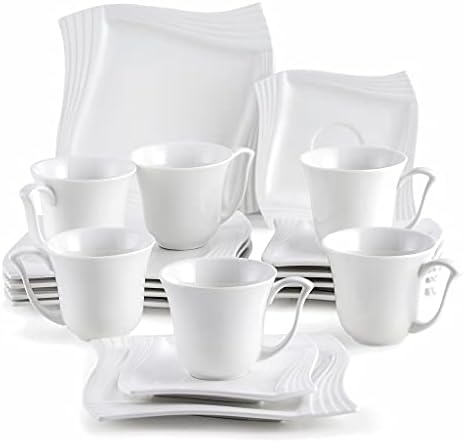YCZDG 18 Parça Beyaz Porselen Kahve Çay Drinkware Setleri dahil Fincan,Tabaklar ve Tatlı Tabakları için 6 Ev Ofis