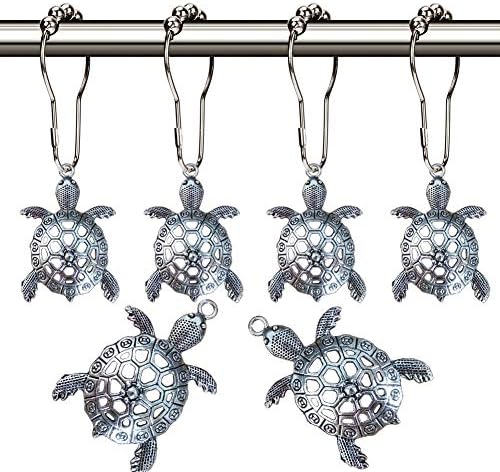 Aimoye Deniz Kaplumbağaları duş Perdesi Kanca Yüzükler Banyo, Gümüş Metal duş perdesi Askısı, pas Geçirmez Klip, Dekoratif