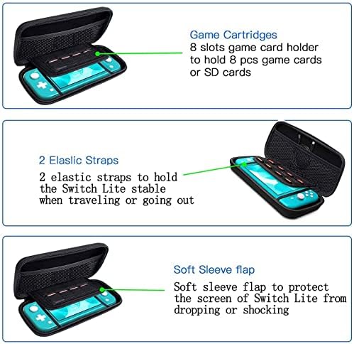 Nintendo Switch Lite için Aksesuar Seti - YOOWA Aksesuar Paketi Taşıma Çantası, Koruyucu Kılıf, 2'li Temperli Cam Ekran Koruyucu,