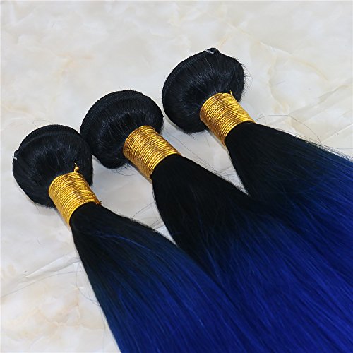 HairDancing Saç Demetleri Bakire Saç 1B Kök Mavi Düz Saç 3 Demetleri Uzantıları Ombre Brezilyalı insan saçı örgüsü(22 22