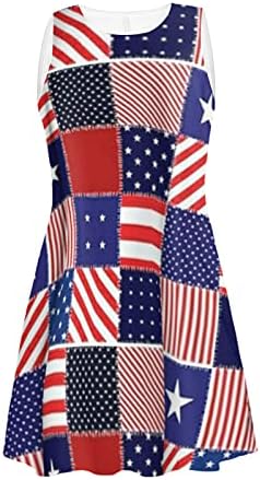 Amerikan Bayrağı Baskı Rahat T Shirt Elbiseler Kadınlar için Kolsuz Yaz Plaj Salıncak Midi Tank Elbise