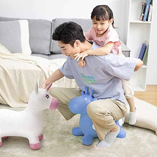 Çocuklar Bebekler için ROBUD Bouncy Horse Hopper, Şişme Ride-on Hayvan Oyuncakları, Pompalı - Tek Boynuzlu At (Beyaz)
