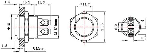 Larcele 16mm basmalı düğme Anahtarı Su Geçirmez Anlık Metal DIY Anahtarı 1No Paslanmaz Çelik Kabuk JSANKG-01,5 Adet (Vidalı