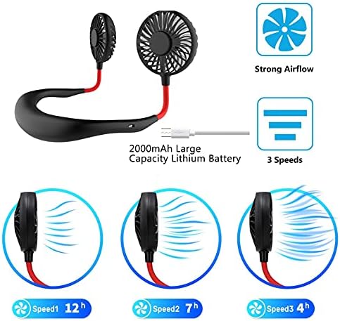 Taşınabilir Asılı Boyun Spor Fan-Eller Serbest USB Şarj Edilebilir Kişisel Giyilebilir Boyun Bandı Fan Pil Işletilen 3 Seviye
