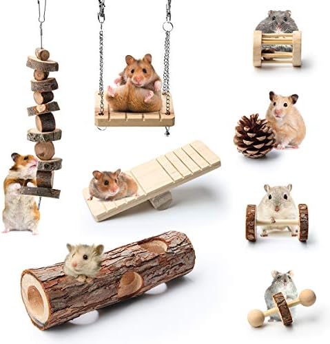 Coolrunner Hamster Çiğnemek Oyuncaklar, 8 Paket Hamster Oyuncak Aksesuarları ile Dambıl, Unicycle, Top Salıncak, İçi Boş Ağaç
