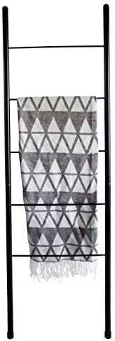 Battaniye Merdiveni-Modern Rustik Dekoratif Metal Eğimli Merdiven Rafı - 5 ft Boyunda Havlu Kurutma ve Teşhir Rafı, Yorgan