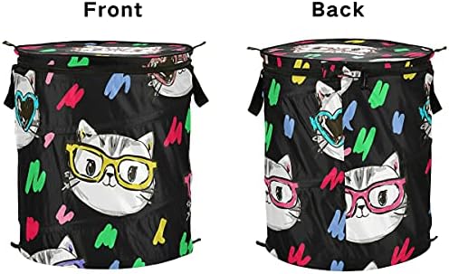 Kedi Gözlük Pop Up Çamaşır Sepeti Katlanabilir Kapaklı Kirli Giysiler Sepet çamaşır sepeti saklama sepetleri Organizatör için