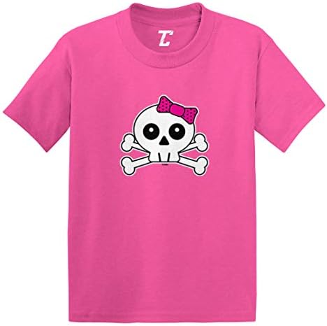 Pembe Yay ile kafatası - Crossbones Bebek / Yürümeye Başlayan Çocuk Pamuklu Jarse T-Shirt