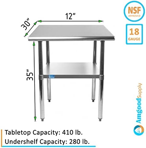 30 X 12 AmGood Paslanmaz Çelik Çalışma Masası / NSF Metal Hazırlık Masası / Ticari ve Konut Mutfak Çamaşır Garajı Yardımcı