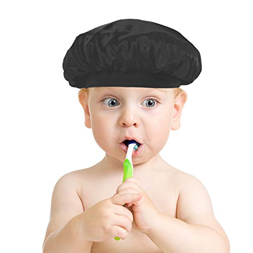 DuoZan 2 Paket Çocuklar Saten Bonnets Gece Uyku Kap Geniş Bant duş bonesi banyo şapkaları Bebek Çocuk Yürümeye Başlayan (Siyah
