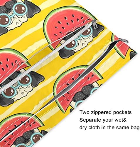 OTVEE komik Pug köpek güneş Gözlüğü Yemek karpuz ıslak kuru çanta, 2 adet su geçirmez kullanımlık ıslak çanta için bez bebek