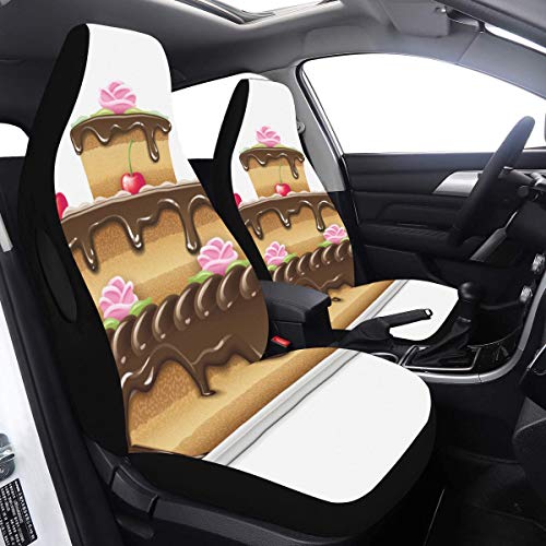 Oto Koltuk Kılıfları Çikolatalı Kek Kutlama Araba Koltuk Koruyucusu Kızlar için 2 Adet Evrensel Fit Hava Yastığı Araba SUV