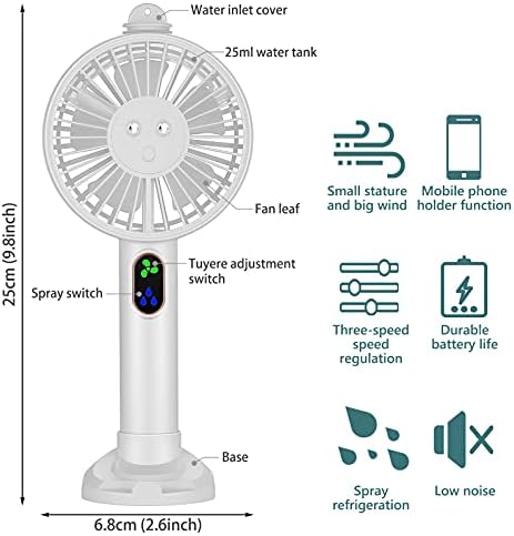 Mini El Fan, Taşınabilir Misting Fan Çift Meme Sprey Pil Kumandalı Fan 3 Hızları USB Şarj Edilebilir Mister Nemlendirici Kişisel