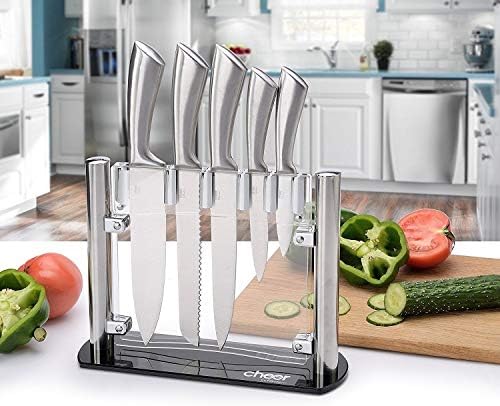 akrilik Standlı 6 Adet Paslanmaz Çelik Mutfak Bıçağı Seti 6 Adet