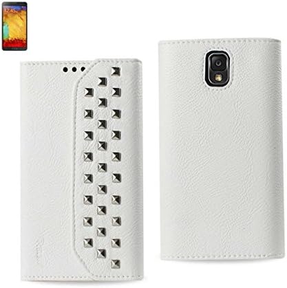 Samsung Galaxy Note 3 için Reiko Kablosuz Çivili Flip Case-Beyaz