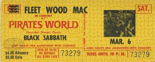 FLEETWOOD MAC BLACK SABBATH 1971 Turu için Kullanılmayan Konser Bileti