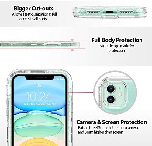 Coolwee Kristal Glitter Tam Koruyucu iphone için kılıf 11 Ağır Hibrid 3 in 1 Sağlam Darbeye Dayanıklı Kadın Kızlar Şeffaf Apple