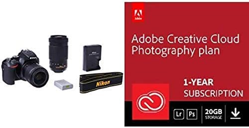 18-55mm f / 3.5-5.6 G VR ve 70-300mm f / 4.5-6.3 G ED özellikli Nikon D5600 DSLR ve Adobe Creative Cloud (Photoshop + Lightroom)
