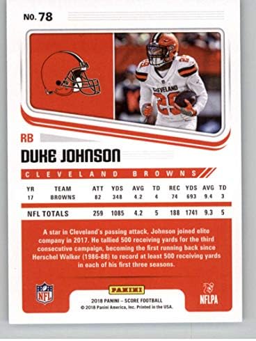 2018 Puan Kartı 78 Duke Johnson Cleveland Browns Resmi NFL Ticaret Kartı Ham (NM veya Daha İyi) Durumda