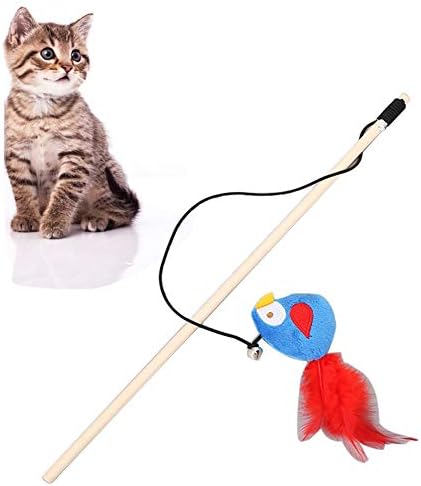 lEIsr00y pet|kedi / Köpek Oyuncaklar Parlak Renk Tüy Kuş Şekli Kedi Yavru Oyuncak Teaser Değnek Sopa Pet Malzemeleri-Rastgele