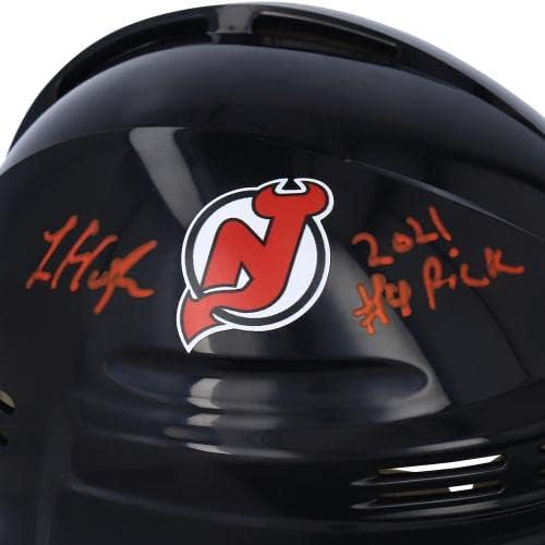 Luke Hughes New Jersey Devils İmzalı Siyah Mini Kask, 20214 Pick Yazıtlı İmzalı MLB Mini Kasklar
