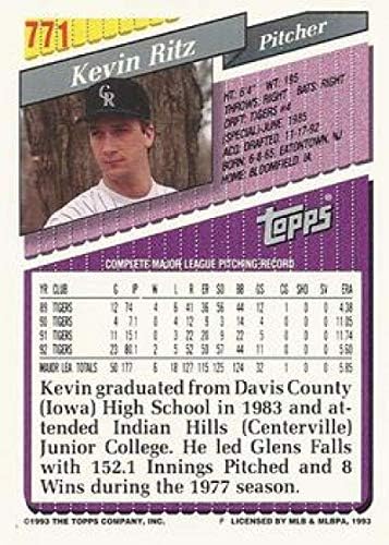 1993 Topps Altın Beyzbol 771 Kevin Ritz Colorado Rockies Topps Şirketinden Resmi MLB Ticaret Kartı