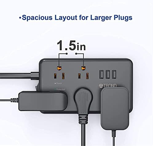 TROND Güç Şeridi Dalgalanma Koruyucusu, 5 AC Çıkışı 3 USB Şarj Portu, 1300 Joule, Telefon Tablet Ev Ofis Yurt Odası için, USB'li