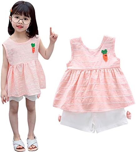 Çocuklar yürümeye başlayan bebek kız giyim Tank Tops ve şort yaz kıyafeti 2PCS Set çizgili