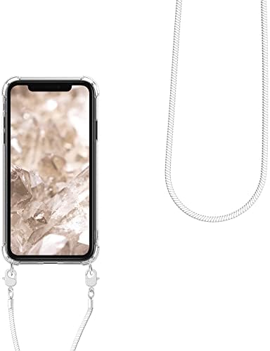 Apple iPhone 11 ile Uyumlu kwmobile Kılıf - Metal Zincir Kayışlı Crossbody Kılıf Şeffaf Şeffaf TPU Telefon Kapağı-Beyaz