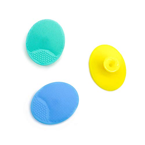 USilikon Manuel Yüz Temizleme Fırçası, yüz Scrubber Kolu ile Erkekler Kadınlar için Peeling Ölü Cilt Sarı Yeşil Blue3-Pack
