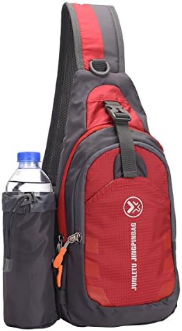 Sling Sırt Çantası Su Geçirmez Omuz Göğüs Paketi Crossbody Çanta ile Ayrılabilir Su Şişesi Tutucu Kılıfı (Gül Kırmızı)