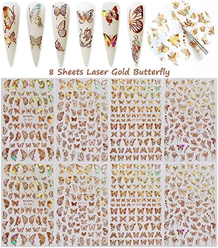 12 Levhalar Kelebek Nail Art Etiketler Çıkartmaları Nail Art Malzemeleri Altın Nail Art Yapıştırıcı Sticker Levhalar Lazer