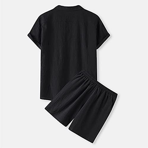 SLATİOM Çin Tarzı Yaz Keten Takım Elbise erkek Pamuk ve Keten kısa kollu tişört Erkek Gençlik Beş noktalı Şort Giyim (Renk: