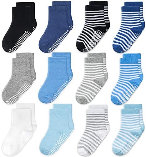 Evercute Kaymaz Çocuk Çorap Sapları İle 12 Paket Yürümeye Başlayan Erkek Kız Anti Skid Ekip Çorap 1-9 Yıl