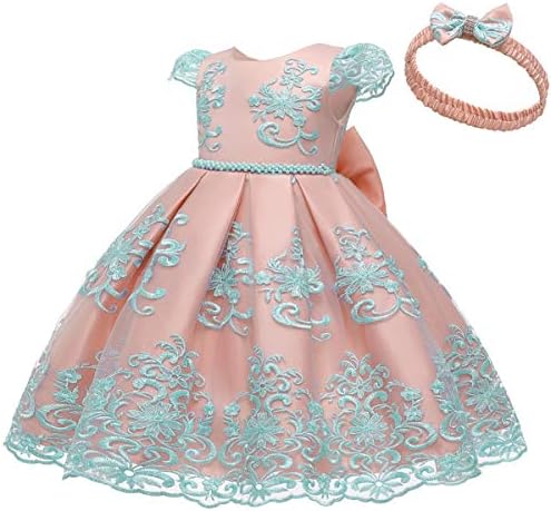 WOCINL Bebek Kız Vaftiz Backless Işlemeli Dantel Elbise Prenses Ilmek Düğün Doğum Günü Partisi Elbisesi w / Şapkalar