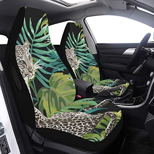 SUV araba kılıfı leopar Tropikal Yapraklar Üzerinde Koruyucu klozet kapağı s 2 Adet Evrensel Fit Hava Yastığı için Uyumlu Araba