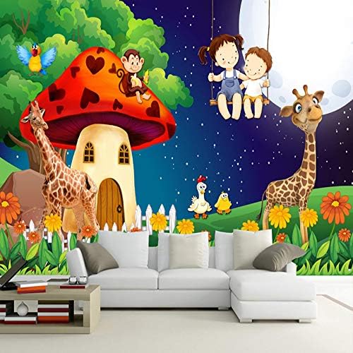 HGFHGD Orman Karikatür Ay Zürafa Büyük Duvar Kağıdı Çocuk Odası Çocuk Yatak Odası Duvar Dekorasyon 3D Duvar Duvar Çıkartmaları