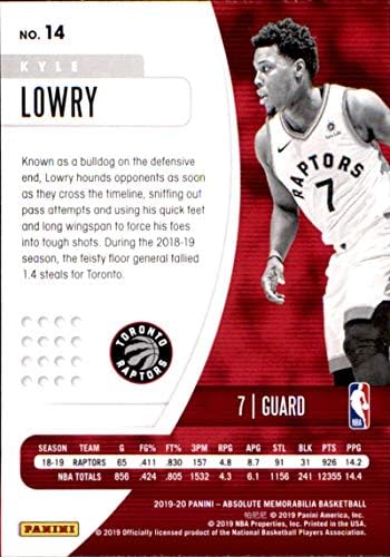 2019-20 Panini Mutlak Perakende 14 Kyle Lowry Toronto Raptors Basketbol Kartı