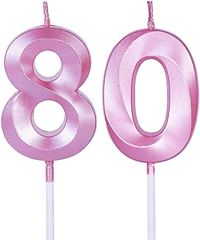 Pembe 80th Doğum Günü Mumlar için Kek, Numarası 80 8 Glitter Mum Kek Topper için Parti Yıldönümü Düğün Kutlama Dekorasyon