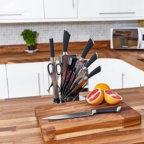Ross Henery Profesyonel Paslanmaz Çelik 8-Piece Mutfak Bıçak Seti Kauçuk Kavrama Kolları ile Akrilik Standı