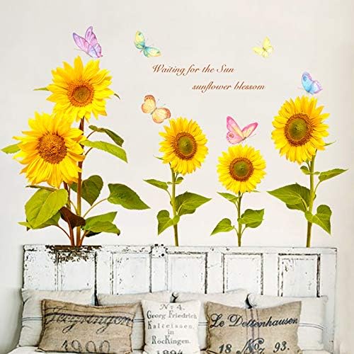 NOA Ayçiçeği Kelebek Duvar Sticker Dekor, çıkarılabilir 3D Suluboya Sarı Çiçek Duvar Çıkartmaları, DIY Kabuğu ve Sopa sanatsal