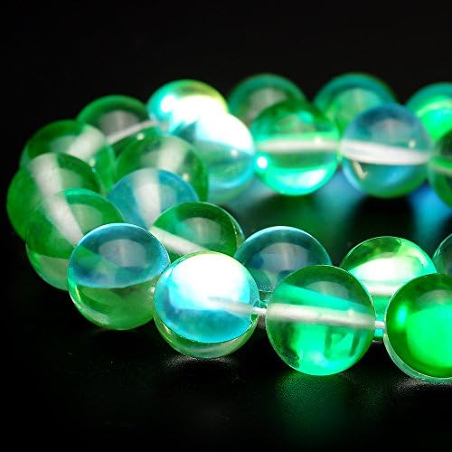 RUBYCA Yuvarlak Aytaşı Kristal Cam Boncuk Aura Yanardöner Takı Yapımı ıçin (1 Strand, 6mm, Yeşil)
