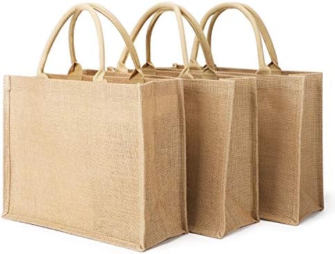 Jüt Tote Çanta, Lamine İç ve Yumuşak Kolları ile 3 Parçalı Çuval Bezi Çanta Paketi, Yeniden Kullanılabilir Alışveriş Çantaları