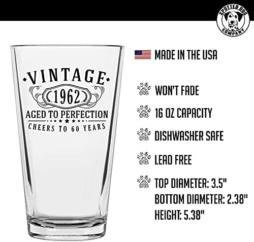Vintage 1962 Baskılı 16oz Bira Bardağı Soda Bardağı - 60. Doğum Günü Mükemmellik için Yaşlı-60 yaşında hediyeler