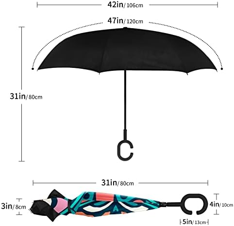 Çift Katmanlı Ters Şemsiye Ters Katlanır Şemsiye ile Araba için C-Şekilli Kolu, rüzgar Geçirmez UV Koruma Etnik Tribal 01 Büyük