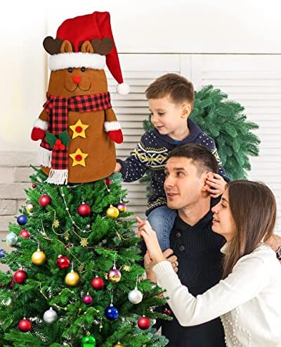 D-FantiX Gnome Noel Süsler 4 Set + Ren Geyiği Noel Ağacı Topper, 33.4 İnç Büyük Noel Ağacı Topper, Ren Geyiği Hugger, Noel
