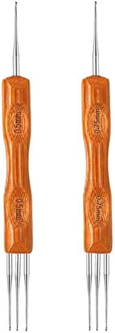 Katech 2 adet Çift Uçlu Dreadlock Tığ Hooks Bambu Kolu Tığ Kanca Saç Tığ İğne Örgü Craft Aracı (0.5 mm ve 0.75 mm)