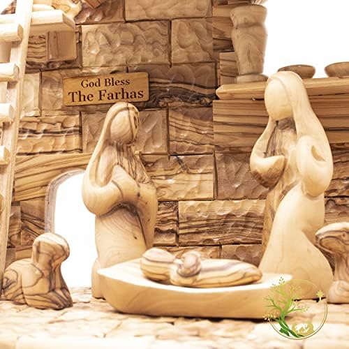 PHLG Noel Doğuş Seti - Rustik Ahşap El Oyma Zeytin Ahşap Doğuş Sahne Kutsal Topraklardan-Altında Noel Ağacı Ev Dekorasyon