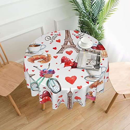 Pubnico Sevgililer Günü Paris Masa Örtüsü Sevgililer Süslemeleri yuvarlak masa örtüsü Kırmızı Kalp Tablecover Yıkanabilir Polyester